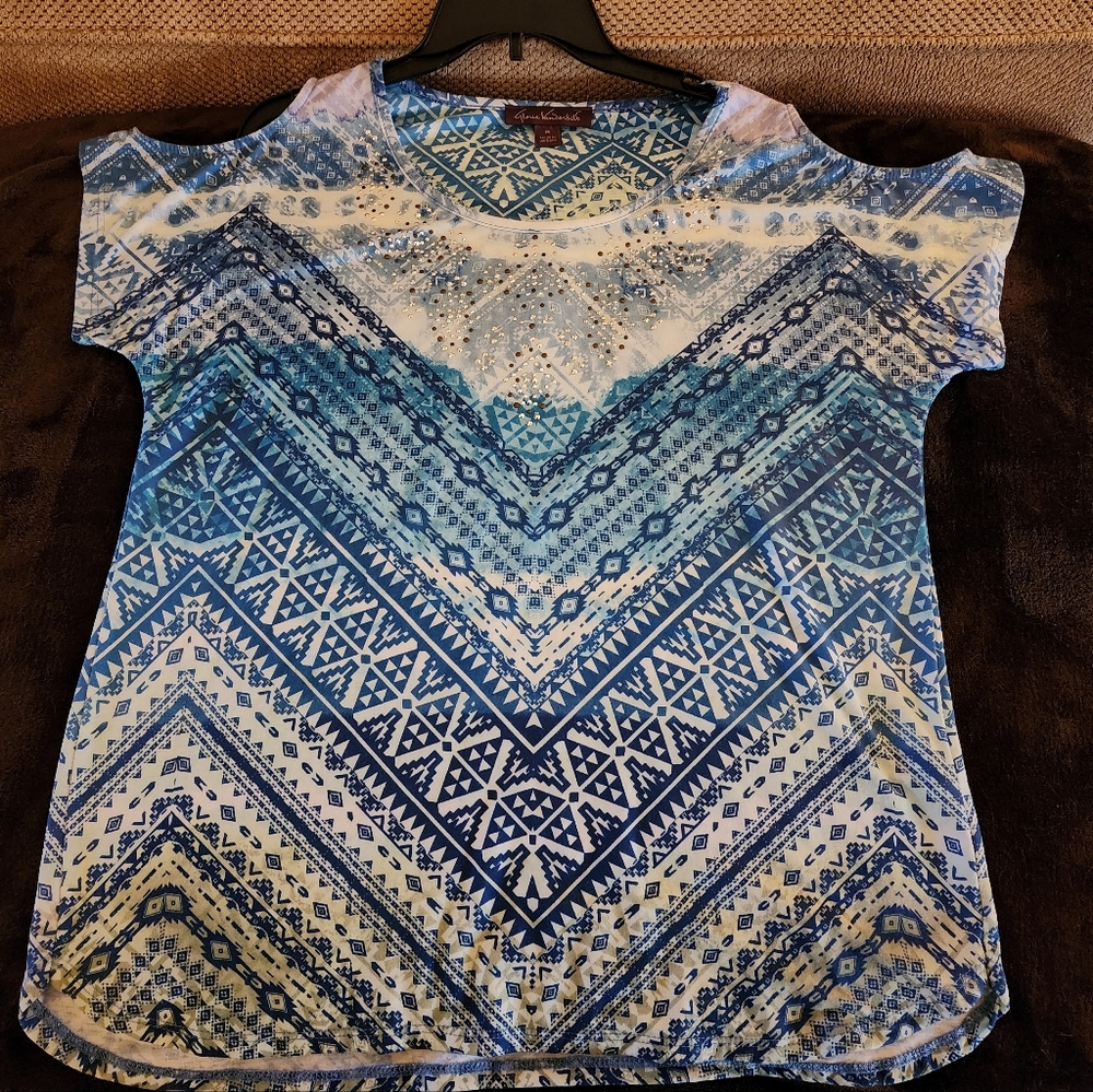 Blue Gloria Vanderbilt Cut Out Shoulder Top